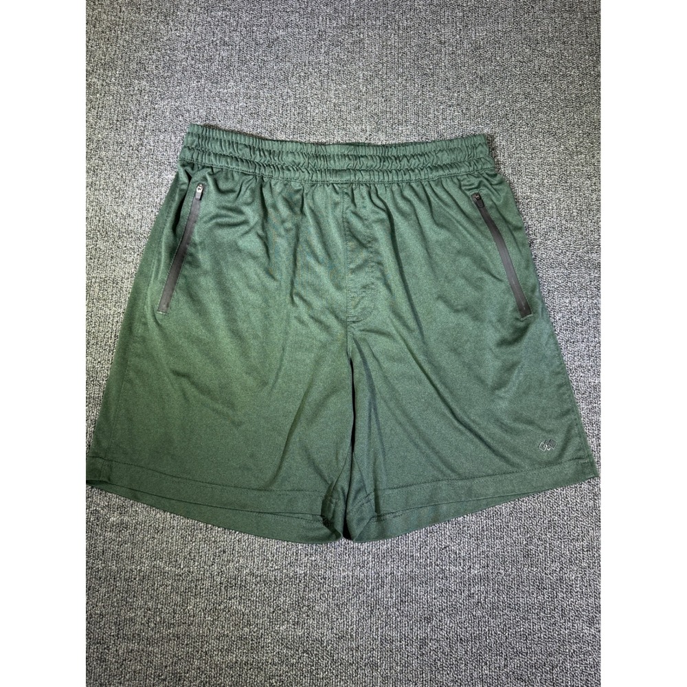 LEG3ND Mens Athletic Shorts Forest Green Heather Zipper Pockets Size L